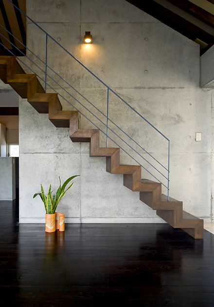 Very Small House Mostly Made of Natural Wood | Contemporary stairs .