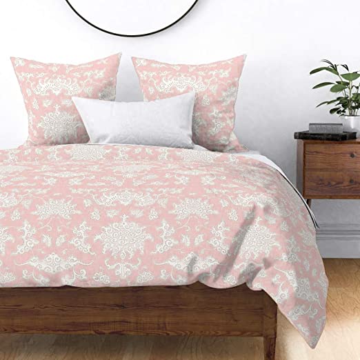 Amazon.com: Roostery Duvet Cover, Chinoiserie Blush Garden Pink .