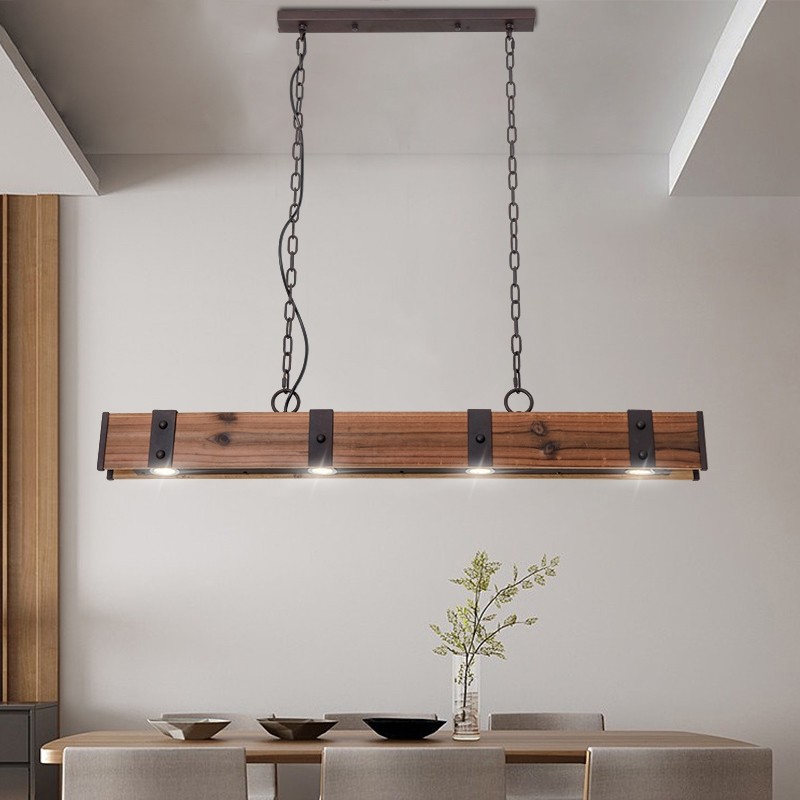 Rowen Industrial Loft Style 4-Light LED Linear Rust Wood & Metal .