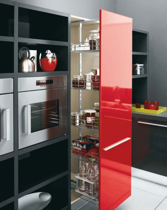 White, Black and Red Kitchen Design by Ces