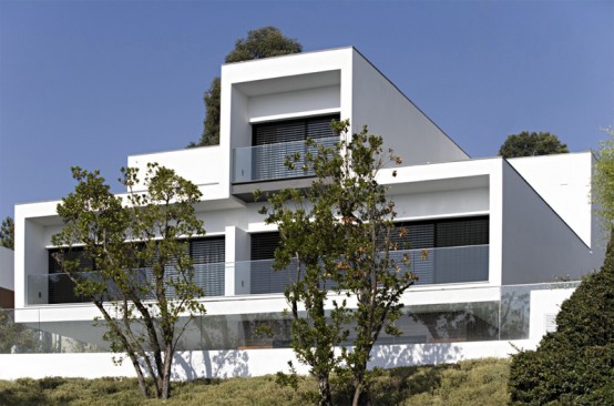 White Concrete Three Storey House Cs House by Pitagoras Arquitectos