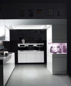 White Kitchen Design with Wooden Back Walls - +Artesio by .