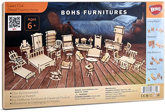 Amazon.com: BOHS 1SET=34PCS Dollhouse Furnitures -Wooden 3D Puzzle .